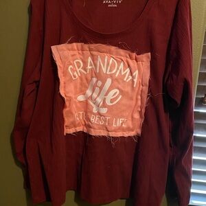 Hand designed women’s long sleeve “grandma life”shirt, size 2X